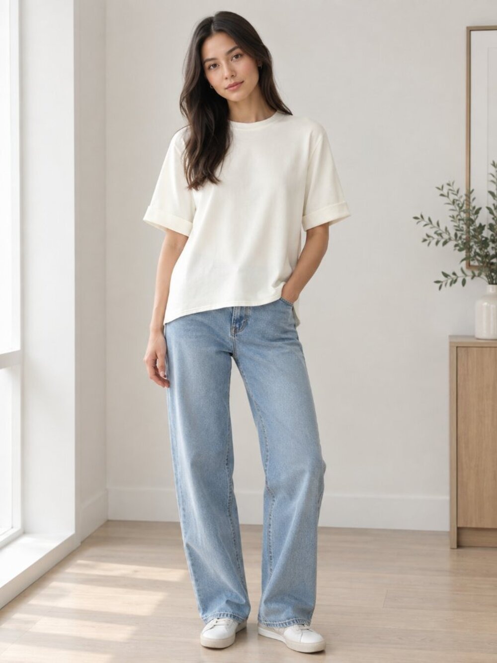 Uniqlo Off-White Cream Short-Sleeve Collared Crewneck Blouse 0913